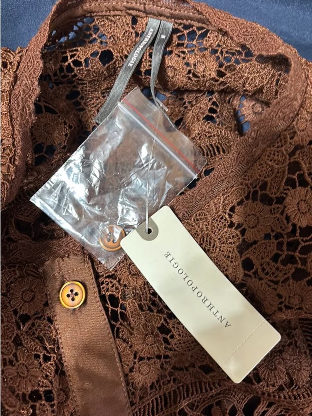 Anthropologie Brown Crochet Lace Peasant Blouse - Picture 5 of 5